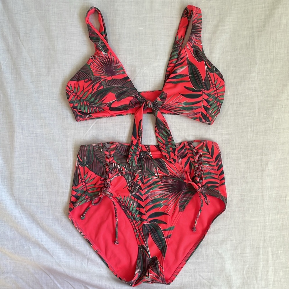 High waisted tie front swimsuit